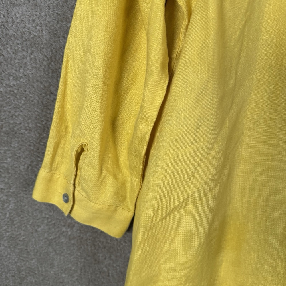 J Jill Dress Women's Small Petite Yellow Linen Shirt Casual 3/4 Sleeve Lagenlook - Picture 10 of 11